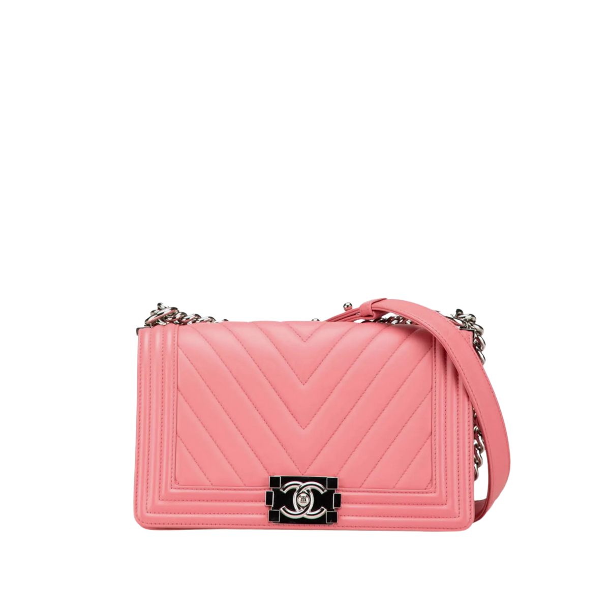 Chanel Chevron Boy Bag Coral Pink Calfskin