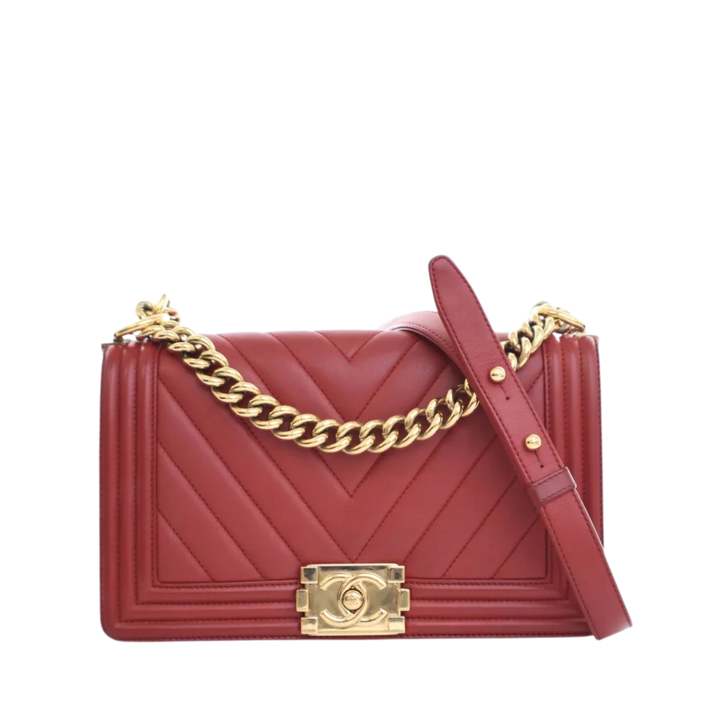 CHANEL CHEVRON BOY BAG RED CALFSKIN