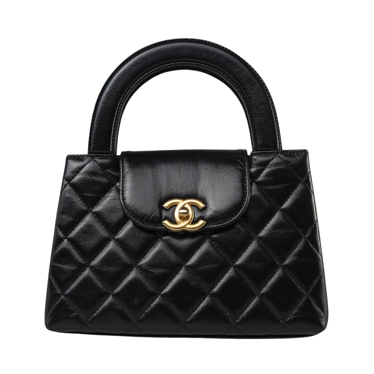 Chanel Shiny Aged Calfskin Quilted Nano Kelly Shopper Black