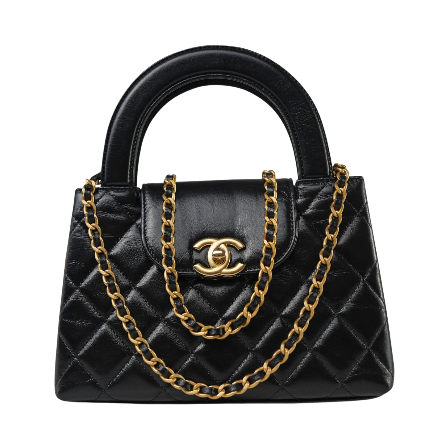 Chanel Shiny Aged Calfskin Quilted Nano Kelly Shopper Black