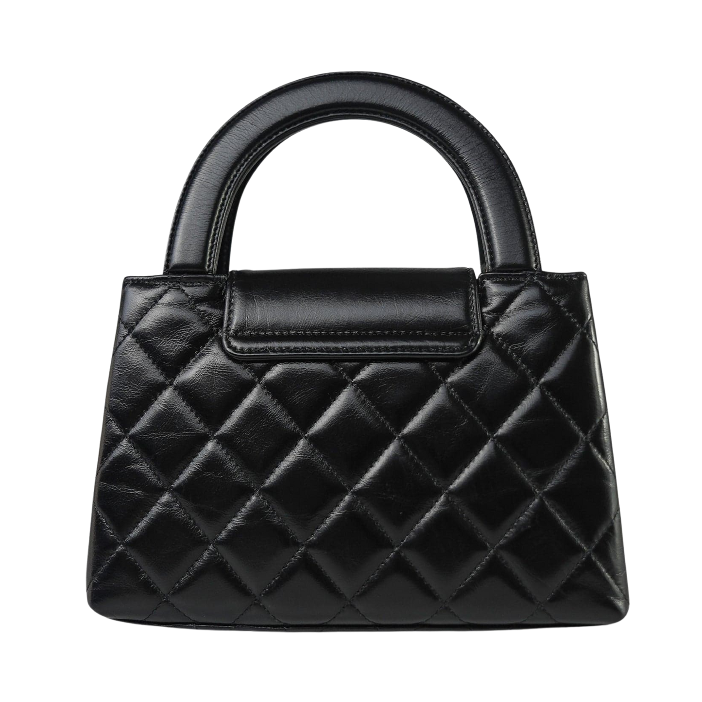 Chanel Shiny Aged Calfskin Quilted Nano Kelly Shopper Black