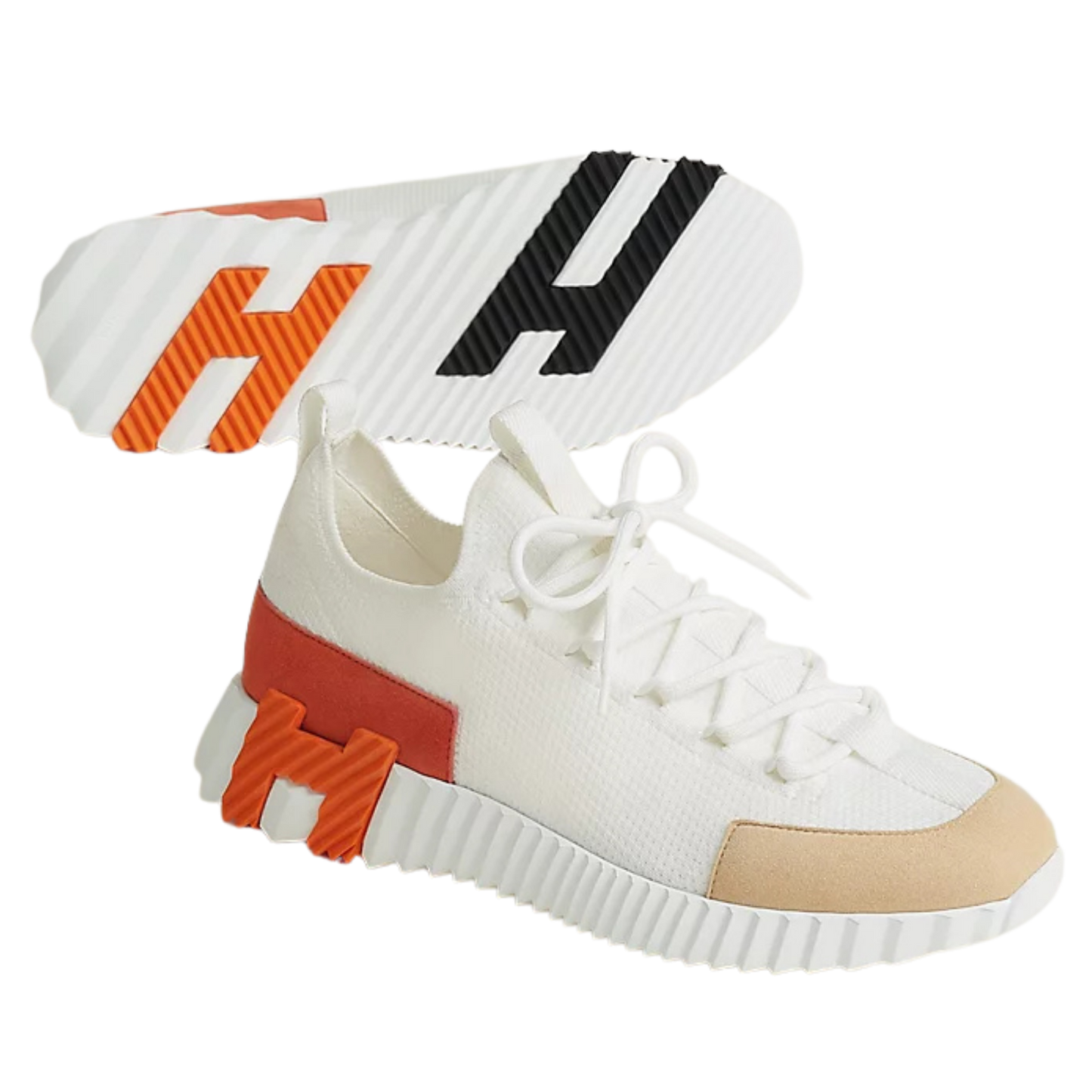 Hermès Lift Slip-On Sneaker Multicolore Blanc and Orange