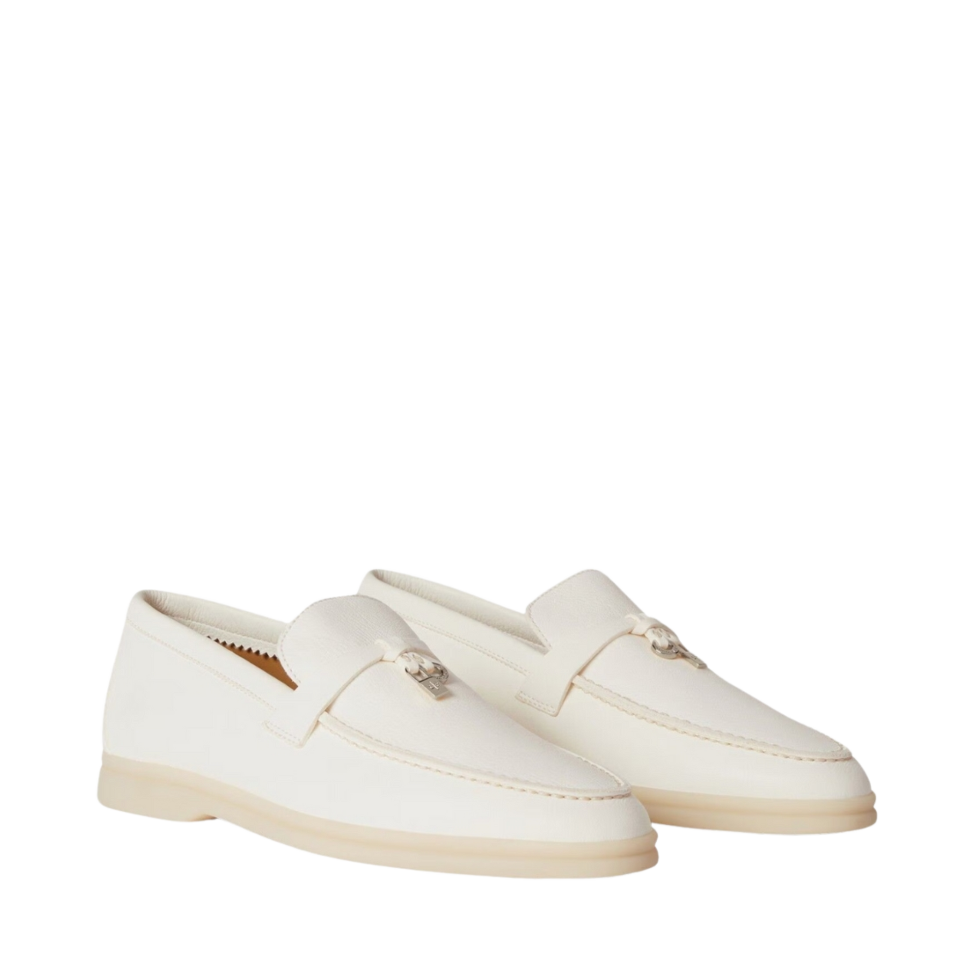 【美品】 Loro Piana しま Loro Piana - Summer Charms Walk White Deerskin Loafer