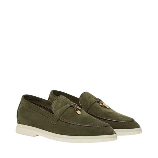 Loro Piana summer charms walk loafers suede Ribbon Green (518V)
