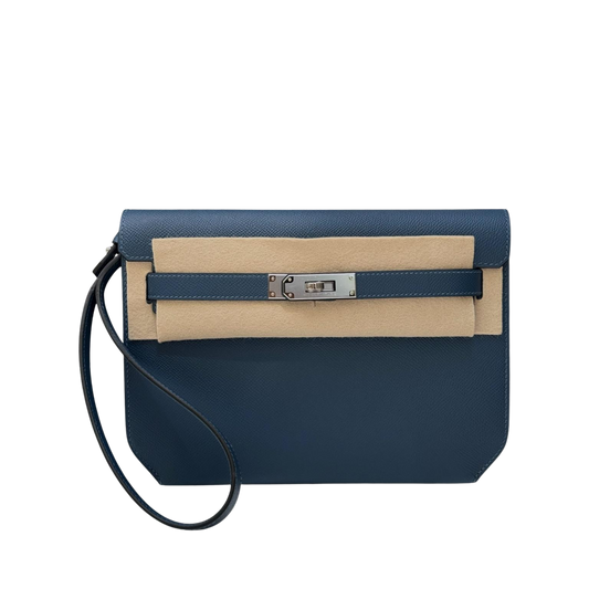 Hermès Kelly Depeches 25 Pouch in Blue Togo with Palladium Hardware