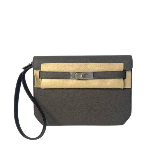 Hermès Kelly Depeches 25 Pouch Grey with Palladium Hardware