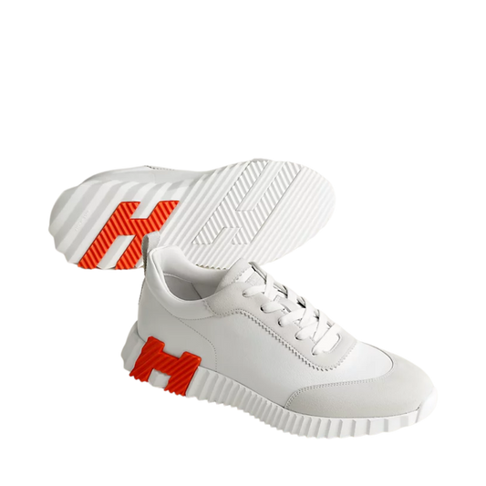 HERMÈS BOUNCE SNEAKER BLANC WITH ORANGE