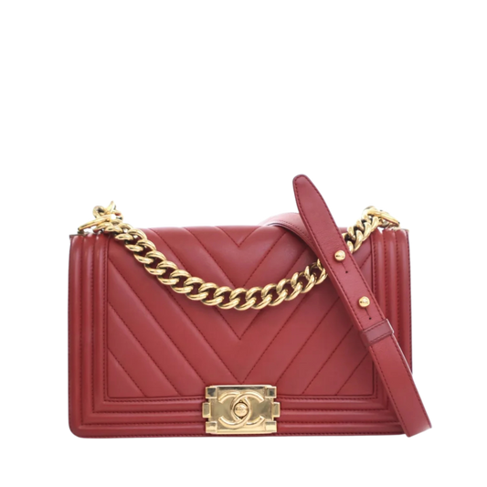 CHANEL CHEVRON BOY BAG RED CALFSKIN