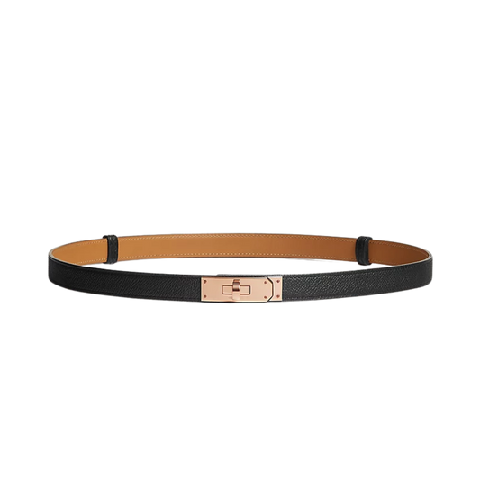 Kelly 18 belt Noir with Rose Gold Hardware